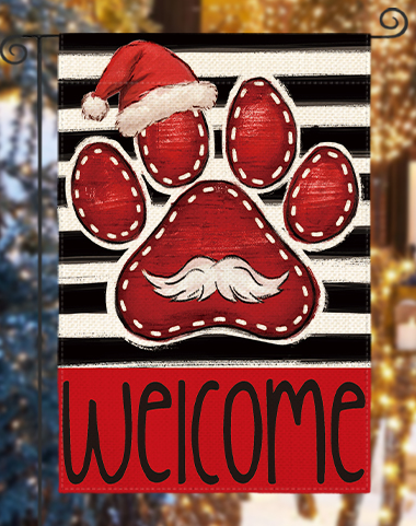 AVOIN colorlife Santa Paw Print Christmas House Flag 28x40 Inch Double Sided Outside, Welcome Stripes Winter Holiday Yard Outdoor Decorative Flag