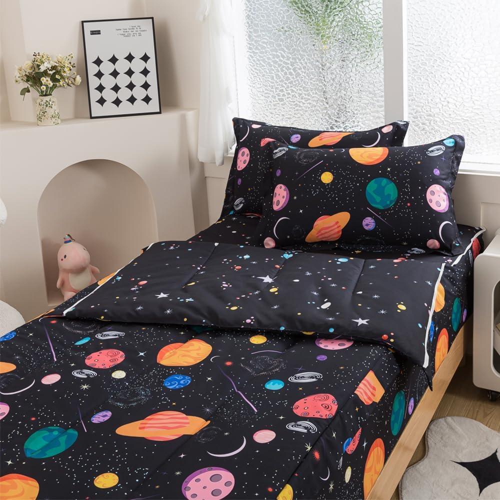 ADASMILE A & S Zipper Bedding Twin for Boys Kids Space Comforter Set Outer Space Galaxy Zip Up Bedding Universe Planets Bed in A Bag Comforter with Sheets All in One Zipper Bed Set Home Decor