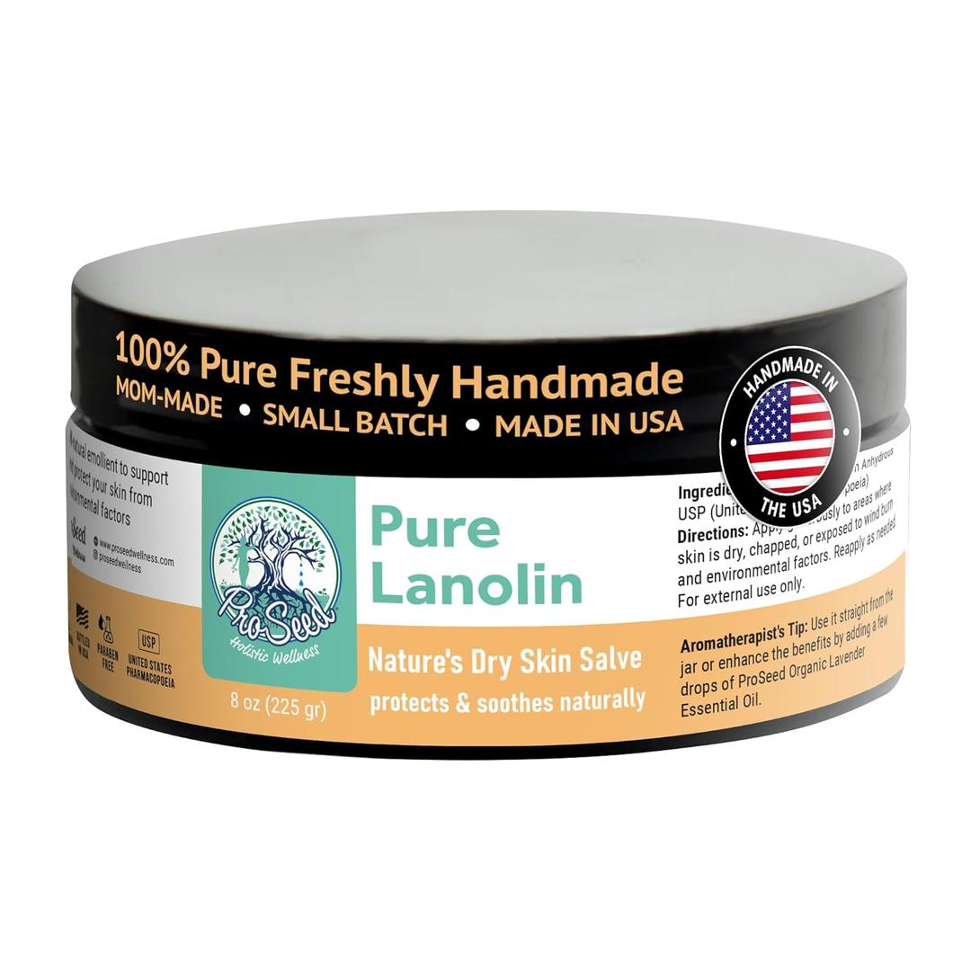 ProSeed Handmade Pure Lanolin Cream  Unrefined Balm for Moms, Baby Care & Nursing  Gentle Moisturizer for Dry Skin, Lips, Hands & Face  Petroleum-Free, 8oz