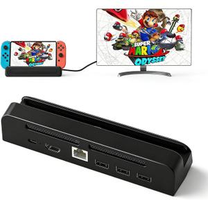 TV Dock Station for Nintendo Switch/OLED,Portable Dock with 1000Mbs LAN Port 4K HDMI TV USB 2.0 Port and USB C Charging Port for Nintendo Switch(Not Support Switch 2