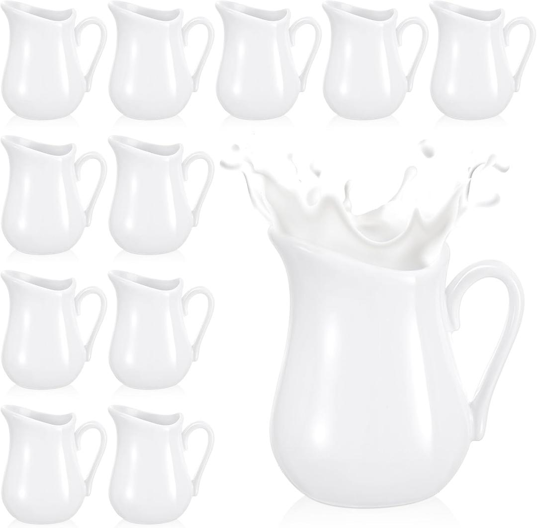 Nuanchu 12 Pcs 4.5 oz Small Creamer Milk Pitcher, Classic White Porcelain Creamer with Handle, Ceramic Maple Syrup Dispenser, Coffee Dairy Container for Milk Sauce Salad, Microwave