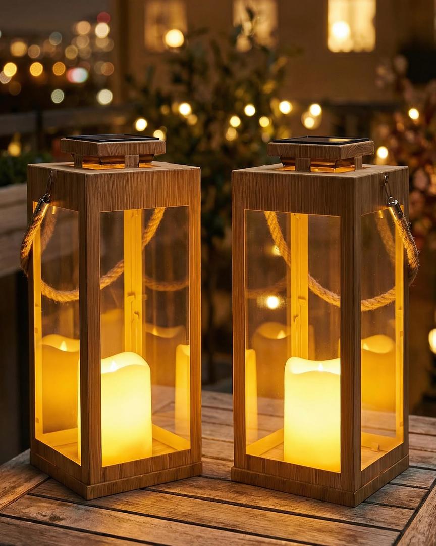 Solar Lanterns Outdoor Waterproof, 2-Pack 13.2" Led Flickering Flameless Candle Lantern, Metal Lanterns Decorative, Hanging Solar Lantern for Garden, Patio, Front Porch,Wedding Decor, Table