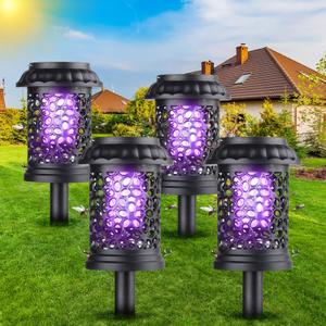 4 Pack 2025 Solar Bug Zapper Mosquito Repellent Outdoor Patio Mosquito Zapper Used to Kill Gnat Small Flying Insect,Mosquito Trap for Yard Garden Farm,Waterproof Bug Lights for Outside