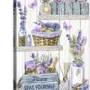 Purple Lavender Bathroom Wall Art Master Bathroom Picture Farmhouse Canvas Prints Rustic Retro Wall Decor Nature Country Flower Poster Artwork for Restroom Laundry Bath Home Decoration 16x24"