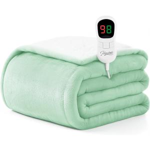 Homemate Heated Blanket Electric Throw - 50"x60" Heating Blanket Throw 1/2/4/6/8 Hours Auto-Off 10 Heat Level Over-Heat Protection Flannel Sherpa ETL Certification