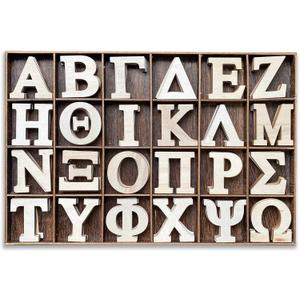 2 Inch 120 Pieces Wooden Greek Letters Bold Font Unfinished Wood Greek Alphabets with Rustic Tray for Large Paddles Embellishment/Sorority/Fraternity/DIY Project/Learning/Wall Decor