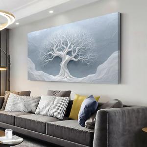 GAFSING White Tree Wall Art for Living Room Office Natural Minimalism Minimalist Art Abstract Geometric Tree of Life Painting Prints Contemporary Canvas Artwork Dining Bedroom Decor, 40"L x 20"W