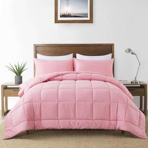 DOWNCOOL Queen Comforter Set -All Season Bedding Comforters Sets with 2 Pillow Cases-3 Pieces Bedding Sets Queen -Down Alternative Pink Queen Size Comforter Sets(88"x92")