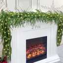 2Pcs 6 Ft Artificial Norfolk Pine Garland with 50 LED Lights, Winter Pine Christmas Garland with Lights, Real Touch Faux Greenery Garland for Mantle Fireplace, Table, Window, Outdoor Christmas Decorations