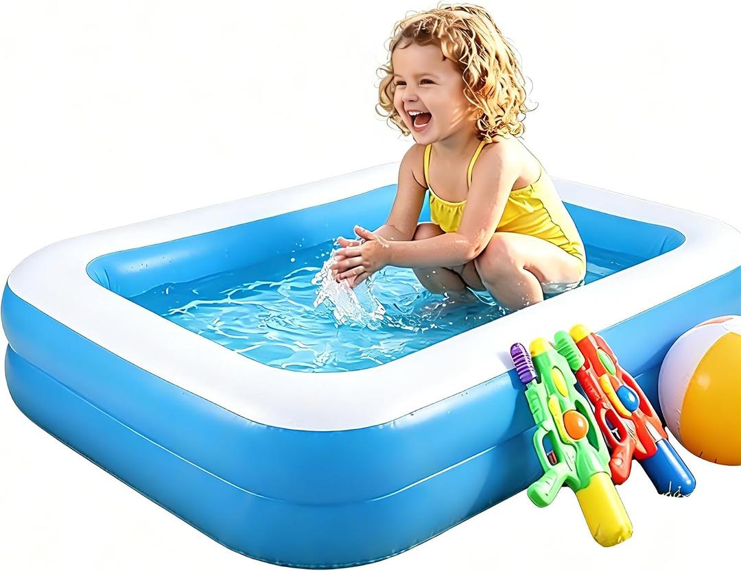 Kids Inflatable Swimming Pool 128x85x45cm BPA-Free Blue White Backyard Outdoor Summer Water Play OD: 50.39 * 33.46 * 17.72inch ; ID：34.65 * 17.72 * 17.72inch