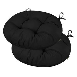 idee-home Outdoor Bistro Chair Cushions, 18”x18”x 6” Thick Outdoor Round Seat Cushions Set of 2 Tufted with Ties, Waterproof Round Patio Furniture Pads for Garden, Black