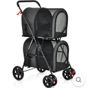 Double Pet Stroller with 2 Detachable Carrier Bags, 4 Lockable Wheels Cat Stroller