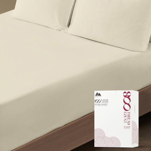 Mayfair Linen 100% Egyptian Cotton Queen Fitted Sheet Only - 800 Thread Count 16" Deep Pocket Fitted Sheet, Durable Sateen Weave, All-Around Elastic,Head/Foot Side Indicators - Sand Queen Fitted Sheet