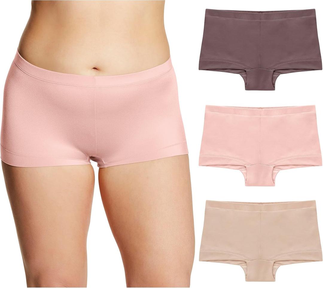 Maidenform Women's Underwear Boy Shorts Pack, 3-Pack, Microfiber Boy short Underwear Women Pack, Coverage Panties for Women (Medium, Sparrow Brown/Almond/Pretty Blush)