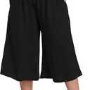 Women's Plus Size Wide Leg Capri Pants Loose Lounge Cropped Culottes Summer Casual Palazzo Pants with Pockets M, Black