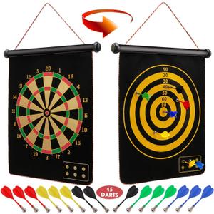 Ranslen Magnetic Dart Board for Kids and Adults, Double Sided Board Games with 15pcs Magnetic Darts, Boy Gifts Dartboard Toys Gift for Age 6 7 8 9 10 11 12 Year Old Boys