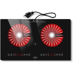 Hobsir 2 Burner Electric Cooktop 110V with Plug, 2000W Independent Power, 24 Inch PF602SGB-1