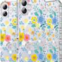 Hocase for iPhone 17e/16e Case 6.1", with [Curly Wave Edge & Shiny Design] [Compatible with MagSafe] [Reinforced Corners] Slim Fit Shockproof Protective Phone Case - Yellow Blue Flowers