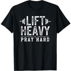 Lift Heavy Pray Hard Jesus Gym Weightlifter Deadlift T-Shirt, Black 2XL