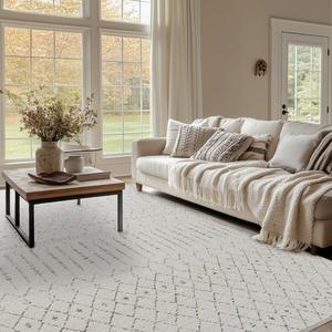 StangH Washable Rug for Living Room 8x10, Morocco Beige Boho Area Rug Accent Non-Slip Ultra Soft Indoor Floor Carpet Pet Friendly Low-Pile for Dining Room/Office/Theater/Bedroom