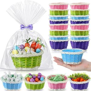 24 Sets Mini Easter Baskets Easter Party Favor Supplies Colorful Easter Eggs Ornaments Artificial Easter Rabbit Foam Carrots Decoration for Easter Party Decoration DIY Crafts