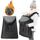 Orzbow Baby Winter Carrier Cover with Detachable Hood, Waterproof & Windproof, with Big Pockets, Universal Fit for Baby Carriers and Waist Stool | with Storage Bag, Black Dinosaur (3 Season)