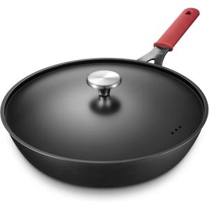 Carbon Steel Pan, 12 Inch Nonstick Frying Pan Skillet with Lid