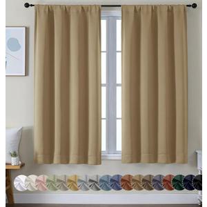 Simplebrand Ava Taupe Short Blackout Curtains for Bedroom 54 Inches Long 2 Panels Set, Solid Thermal Insulated, Energy Saving Window Treatment Curtains Blackout Drapes, W40 x L54 Inch, Taupe