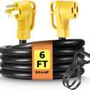 50 Amp RV/EV Extension Cord 6 FT Outdoor with Grip Handle, Flexible Heavy Duty Gauge 6/3AWG+8/1AWG 4 Prong RV Power Cord Waterproof, NEMA 14-50P to 14-50R, ETL Listed