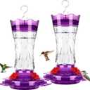 Hummingbird Feeders for Outdoors Hanging, BOLITE Glass Hummingbird Feeder, 4 Bee Guard Feeding Ports, Built-in Ant Moat, Leak Proof, 15 Ounces, Stars Decor, Purple, 2 Pack, Gifts for Women Men