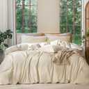 MooMee Bedding Duvet Cover Set 100% Washed Cotton Linen Like Textured Breathable Durable Soft Comfy (Heathered Almond Milk Grey, Full 80"x90")