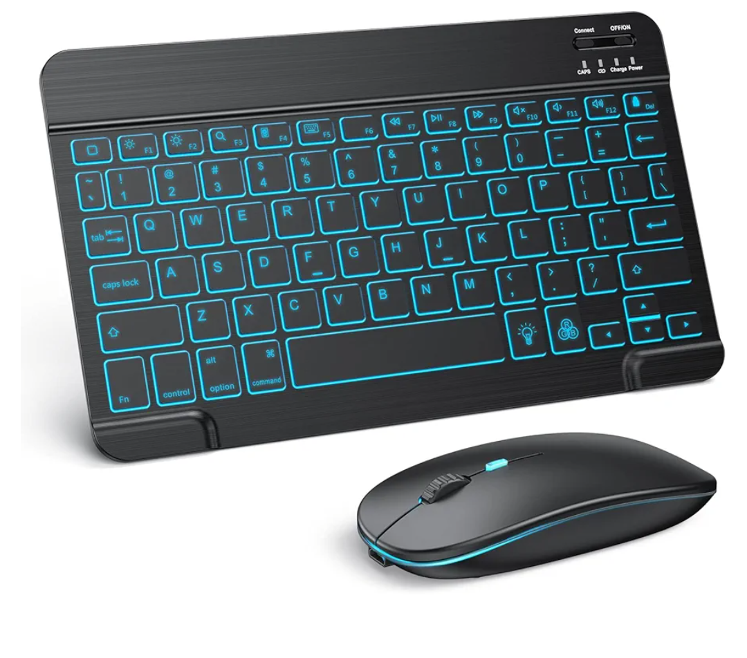 TECURS Bluetooth Keyboard and Mouse Combo for iPad - Rechargeable Wireless Keyboard & Mouse with 7-Color Backlit Compatible with iPad 10th/9th/8th Gen, iPad Pro/Air/Mini, iPhone 15/14/13 Pro, Black