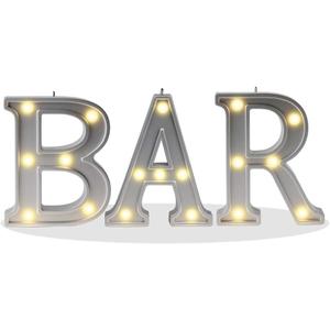 Pooqla Decorative Illuminated BAR Marquee Word Sign (Silver, 3.47" W x 4.21" H x 0.79" D) - LED Sign for Indoor BAR Decor