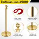 6 Packs Gold Stanchion Posts with 4 x Red VelvetRopes, 37.5" Stainless Steel Retractable Barrier Set, Crowd Control Barriers for Events, Parties, Museums, VIP Events, Queue Management
