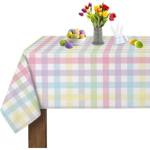 Spring Tablecloth Colorful Checkered Rainbow Plaid Table Cloths 60 Inch X 84 Inch Rectangle Easter Summer Watercolor Buffalo Check Plaid Spill Proof Table Covers for Kitchen Party Dinner Decoration