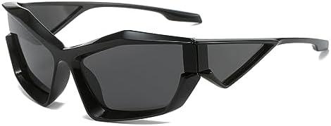 NIDOVIX Trendy Wrap Around Sunglasses for Men Women Fashion Cool Sport Y2K Stylish Cat Eye Sun Glasses UV400 Protection (Black/Grey)