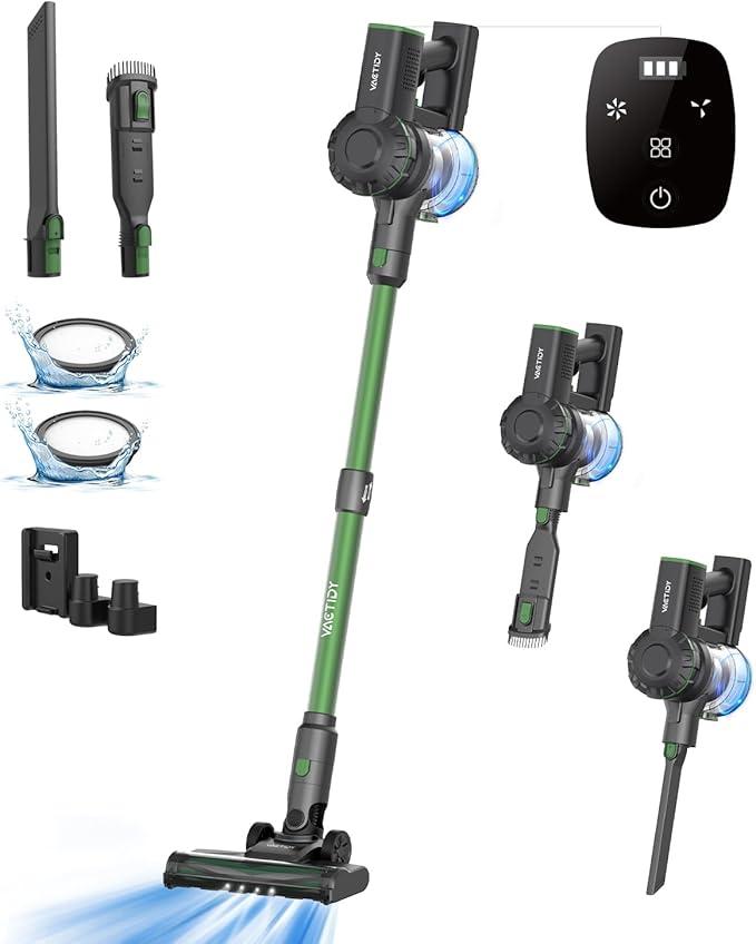 Vactidy V9 Pro Cordless Vacuum Cleaner, Strong Suction with Powerful Brushless Motor, Lightweight Stick Vacuum with LED Headlights, Max 45 Mins Runtime for Carpet Floor Pet Hair Cleaning