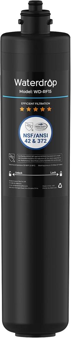 Waterdrop RF15 Water Filter Replacement for Waterdrop 15UA/15UB/15UC Under Sink Water Filter, Reduces PFOA/PFOS, PFAS, Lead, Chlorine, Bad Taste & Odor, NSF/ANSI 42 Certified