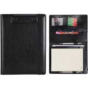 Wonderpool A5 PU Leather Clipboard Partfolio Recipe Binder Notepad Forms Holders Document Case - Interview Planner Meeting Writing Padfolio File for Office Travel School Hotel Restaurant (A5,Black)