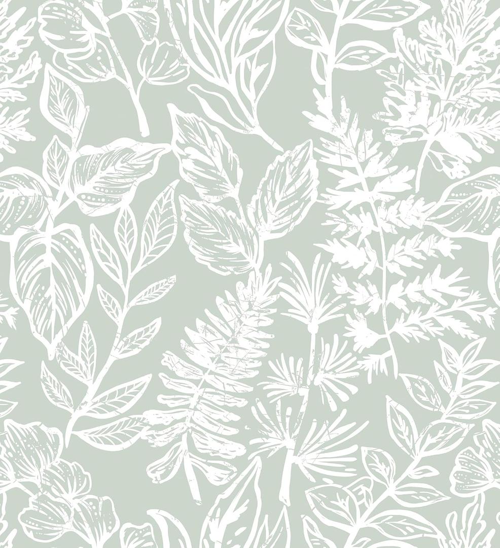 Safiyya Peel and Stick Wallpaper Green and White Floral Leaf Contact Paper Peel and Stick 17.3"x 197" Wall Paper Self Adhesive Removable Wallpaper for Bedroom Bathroom Vinyl Roll