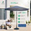 JEAREY 9FT Outdoor Patio Umbrella Outdoor Table Umbrella with Push Button Tilt and Crank, Market Umbrella 8 Sturdy Ribs UV Protection Waterproof for Garden, Deck, Backyard, Pool (Dark Blue)