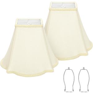 Bell Lamp Shades Set of 2, Cream Fancy Square Lamp Shade with Petal Edge Braid, 5.1" x 12.6" x 9.1" Lampshades for Table Lamps Floor Lamps, Spider, Harp Holders Included, Assembly Required