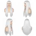 Long Straight White Wig for Women,White Wig with Bangs Heat Resistant Synthetic Womens Hair Wigs for Cosplay Party Halloween