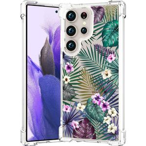 Compatible for Samsung Galaxy S25 Ultra Case Clear Cute for Women - Rugged Phone Cases Funda Protector Cover Skin (Green Palm Leaves)
