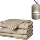 zzlamb Camping Blanket, Compact Lightweight Soft Puffy Blanket Water-Repellent, Packable Warm Quilt Down Alternative Picnic Hiking Backpacking Beach Travel RV Airplane Couch Car (For Kids, Khaki)