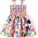 Disney Princess Frozen Elsa Minnie Mouse Toddler Girl Dress Bow Strap Smocked Summer Outfit Birthday Party Clothes 2-6 Years (4-5T)