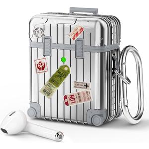 KOREDA Compatible with AirPods Case Cover, Funny Suitcase Design Case for Airpods 2nd Generation/1st Generation, Cute Fashion Protective Hard Case for Women Men with Keychain