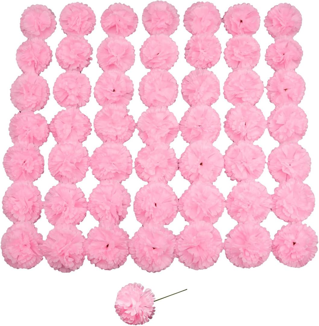 Silk Carnation Flower, 50 Artificial Flowers, Used for Wedding Decoration DIY Handmade Flowers, Carnation Flower Diameter 3.5 Inches and 6 Inches Stem (Pink)