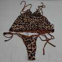 Women's 3 Piece Bikini Set Leopard Print Tie Back Halter Tie Triangle Swimsuit with Cover Up Skirt Beach Outfits, XS