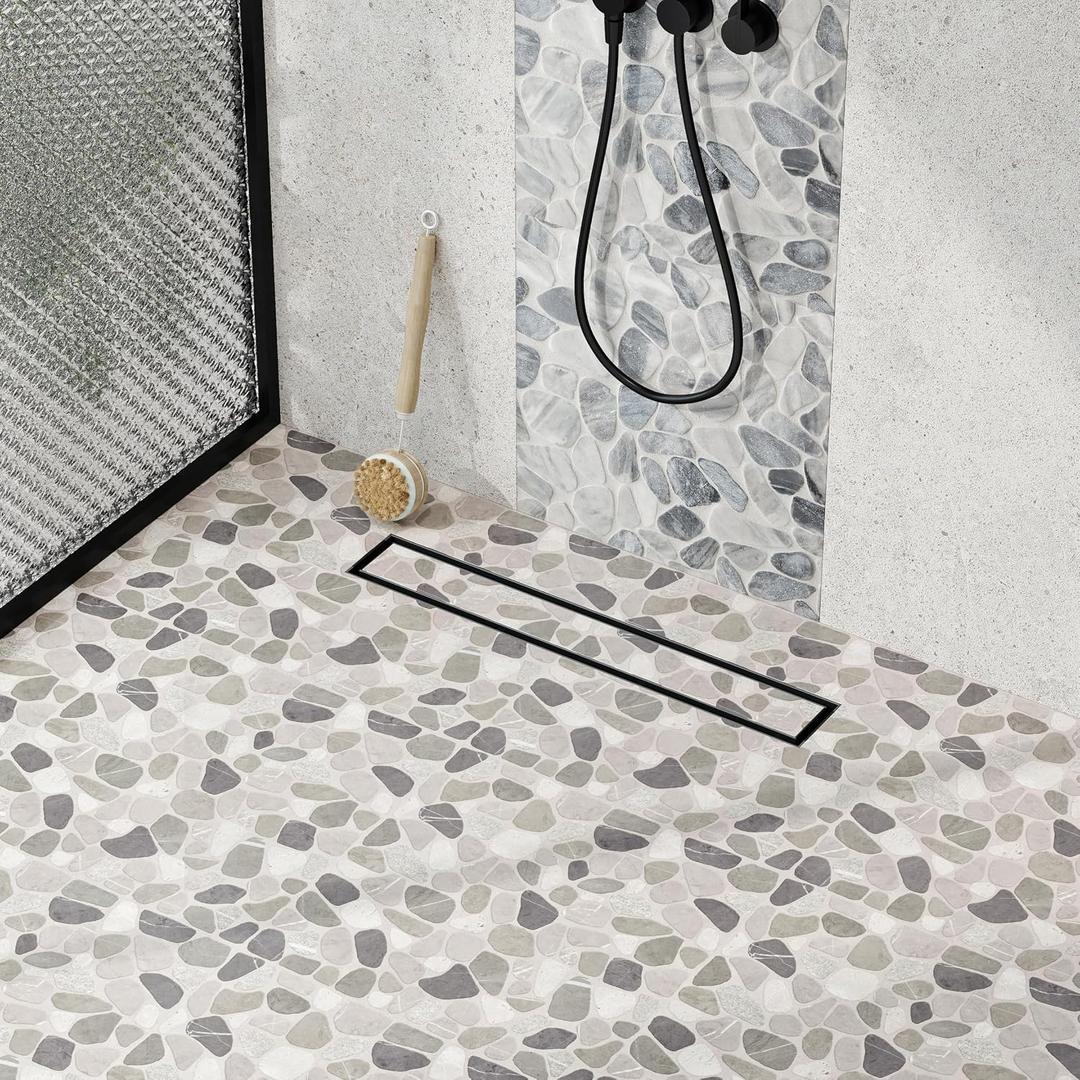 Neodrain 18-Inch Linear Shower Drain with Tile Insert Grate, Matte Black 304 Stainless Steel Rectangle Shower Floor Drain, Linear Drain with Leveling Feet, Hair Strainer